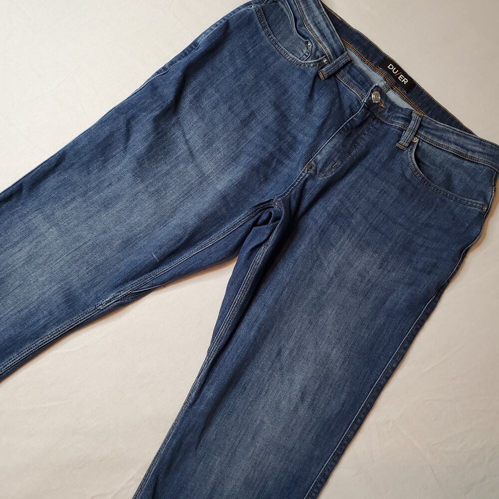 DU/ER Men's Size 36X32 Performance Denim Relaxed Taper Jean Blue